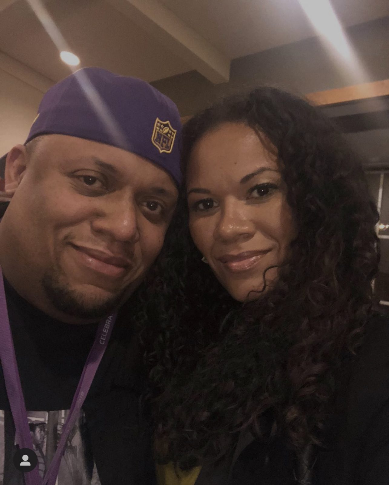 Selfie in a purple cap and lanyard